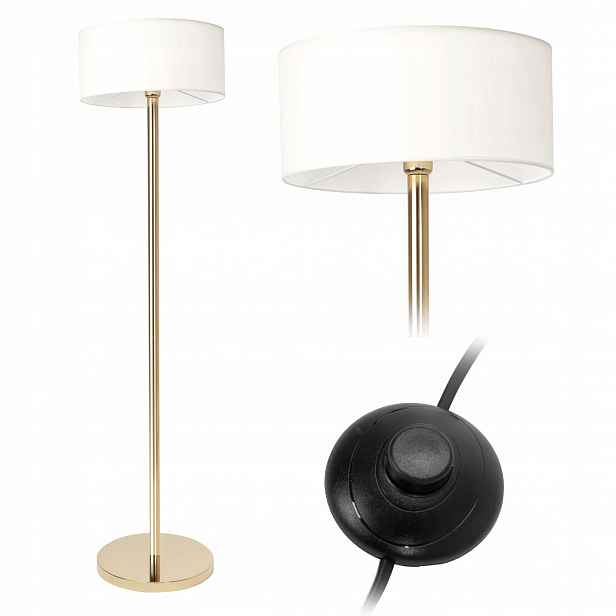 Stojací Podlahová Lampa Zlatá Bílá Stínidlo Do Obývacího Pokoje Elegantní