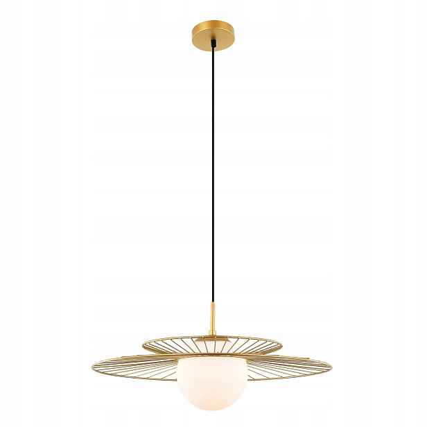 Závěsná lampa zlatá skleněná bílá koule klobouk kulatá 50 cm Italux