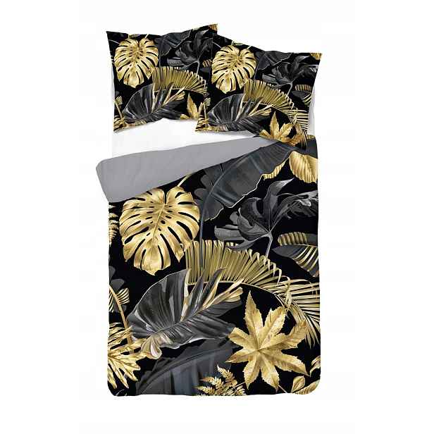 Černo-zlaté Povlečení Glamour Listy 160x200