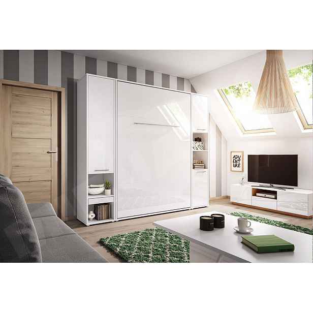 Sklápěcí postel se skříňkami 90x200 CELENA 3 - bílá / lesklá bílá