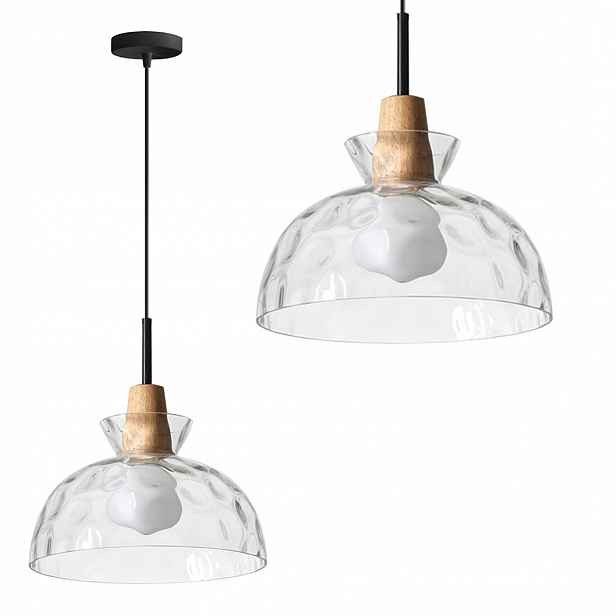 Závěsné Stropní Svítidlo Jednobodová E27 Skleněná Dřevo Boho Retro