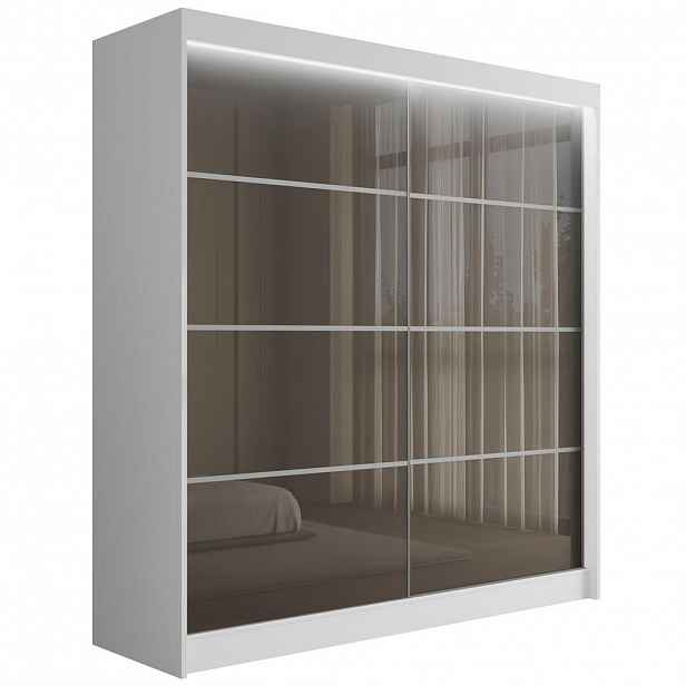 ALTDECOR ŠATNÍ SKŘÍŇ PEKA III s LED – 200 cm – bílá|šedá