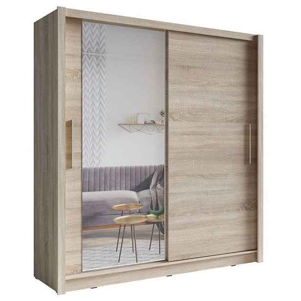 MASSENO ŠATNÍ SKŘÍŇ S POSUVNÝMI DVEŘMI FRISKA, 204,4/214,4/62 cm 2dveřová se zrcadlem, dub Sonoma