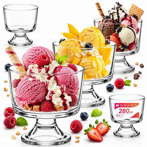 12 x Pohárky Na Dezerty 280 ml Skleněné Pohár Na Zmrzlinu Komplet
