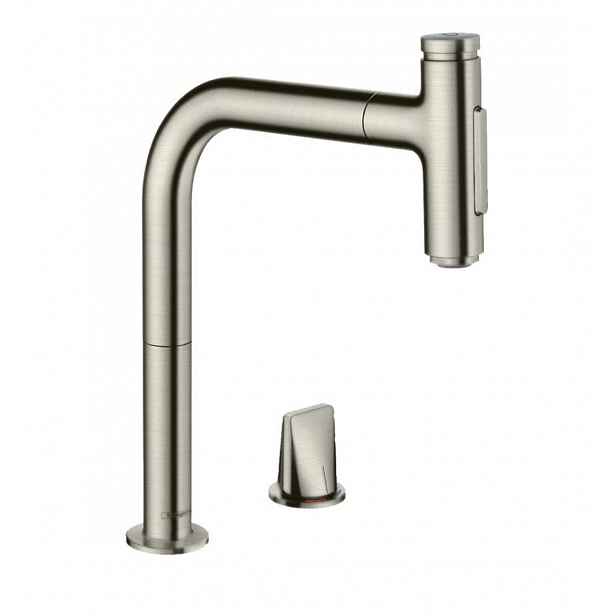 Hansgrohe M71 - Dřezová baterie Metris Select s výsuvnou sprškou, 2-otvorová instalace, vzhled nerezu 73819800