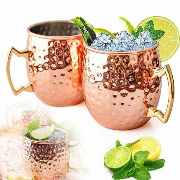 Měděný hrnek na vodu 530 ml 2 kusy měděný kladívkový