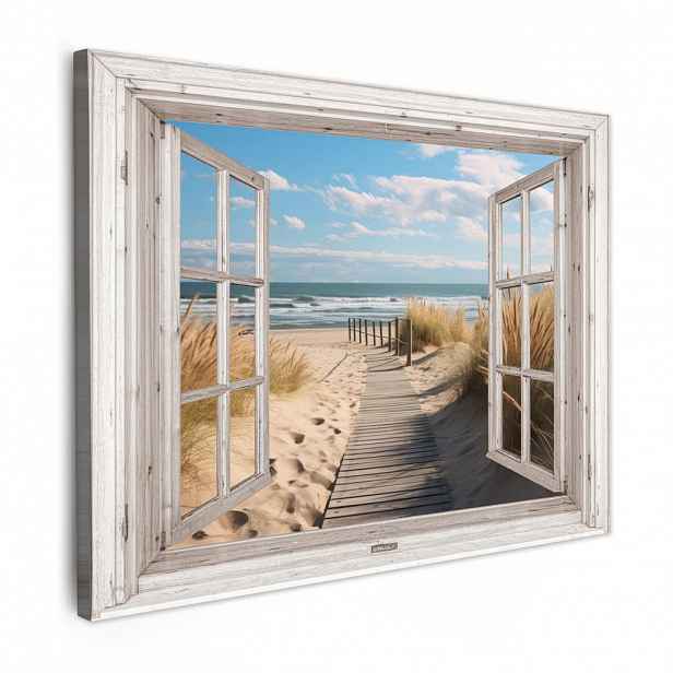 MuchoWow OBRAZ NA PLÁTNĚ Okno - Moře - Pobřeží - Příroda - výhled - Pláž - Waddenské moře 80x60 cm