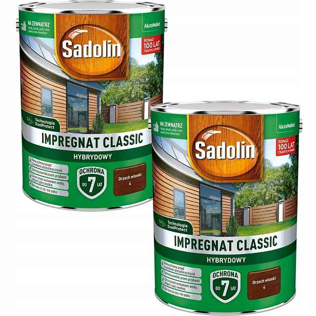 Set Sadolin Classic 2x4,5 Hybridní Impregnat Na Dřevo Vlašský Ořech 9L