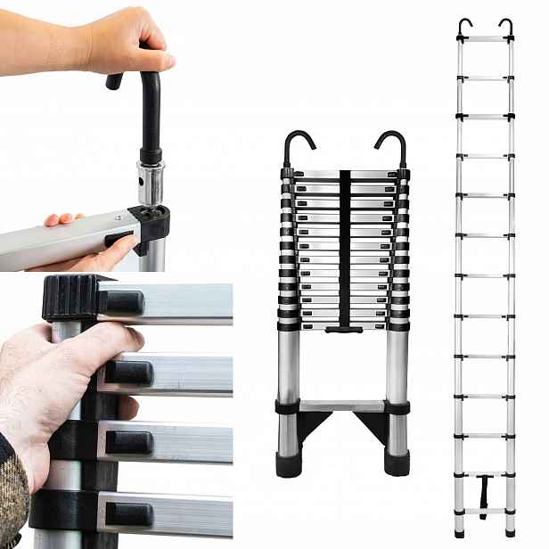 Žebřík 13 stupňů, skládací, 3,8 m s háky