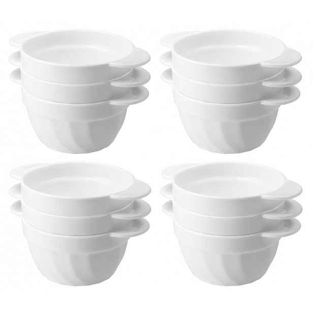 12 x Bulionovka miska miska salátová mísa skleněná s ušima Bianco 650 ml