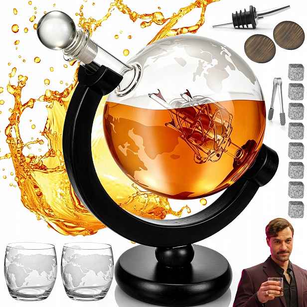 Sada Karafka Globus 2 Sklenice Na Whisky Dárek Pro Přítele Tatínka 900 ML