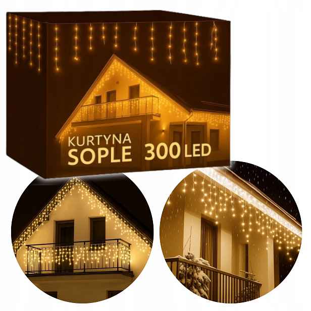 Vánoční Lampy Rampouchy Led 300 Diod 13,5 M Venkovní Teplá Bílá Pro Dům