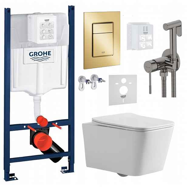 Wc Set Stelaz Grohe Wc Mísa Tornado Tlačítko Zlatá baterie grafit
