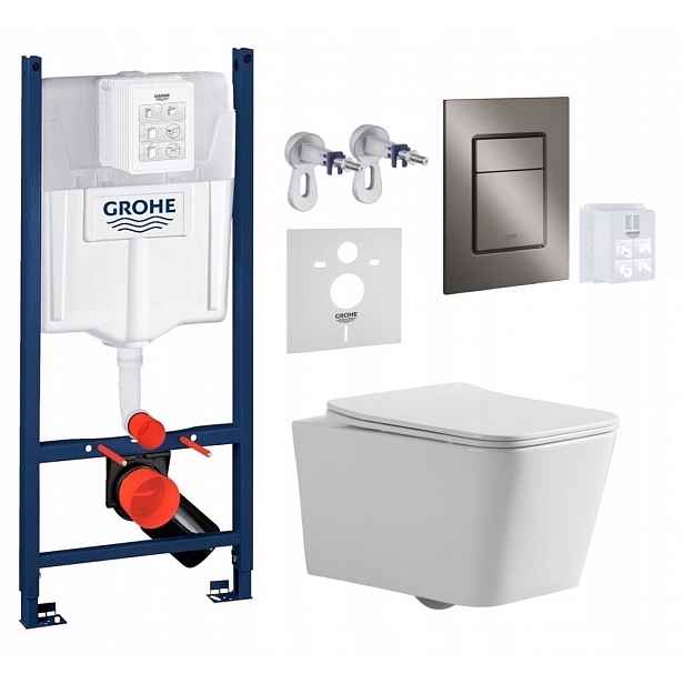 Wc stojan Grohe Rapid s mísou Wc Bilovec a tlačítkem grafit, kartáčovaný
