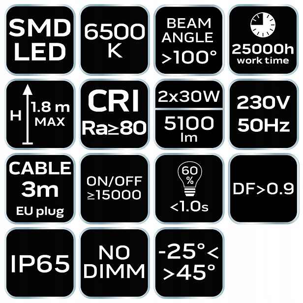 Dvojitý reflektor 2x30W Smd Led 5400lm na stativu 1.8 m