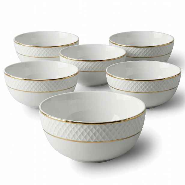 6 x Salátová Mísa Bílá zlatá kulatá porcelánová miska na salát 930 ml Wilmax