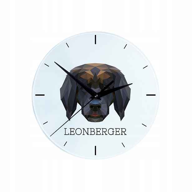 Leonberger skleněné závěsné nástěnné hodiny s geometrickým psem
