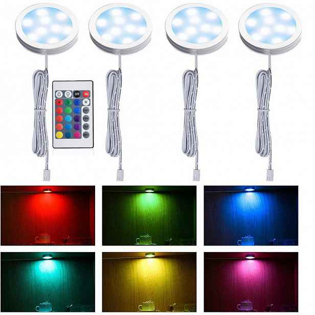 Sada 4x Nábytkové očko nad pracovní deskou Led podskříňové kuchyňské svítidlo 2.5W Rgb