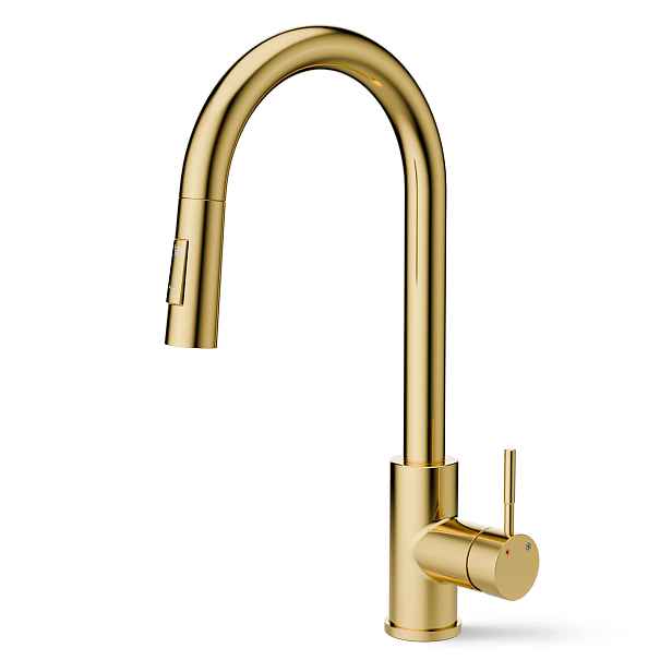 Kuchyňská Baterie Zlatá Lesklá S Vytahovací Sprškou, Výška 390 MM