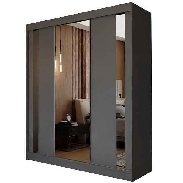 MASSENO ŠATNÍ SKŘÍŇ S POSUVNÝMI DVEŘMI GRAZIA, 180/216/61 cm 3dveřová se zrcadlem, šedá