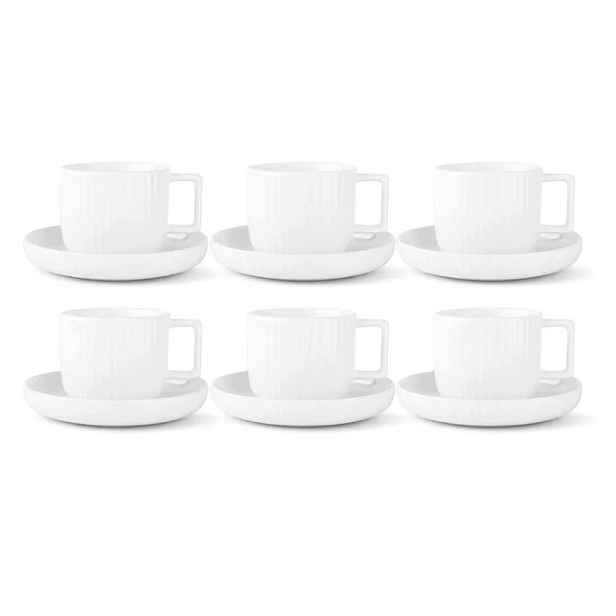 Šálky na kávu s podšálky 6 ks Porcelánové 250 ml Rýhované Crema
