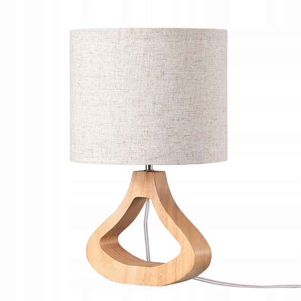 Dřevěná noční lampička Edishine, stolní lampa s objímkou E27, lněné stínidlo