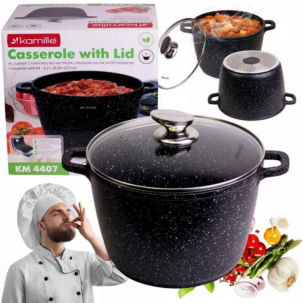 Hrnec s mramorovým povrchem Pokrývka 6,2 L Indukce Plyn Kamille