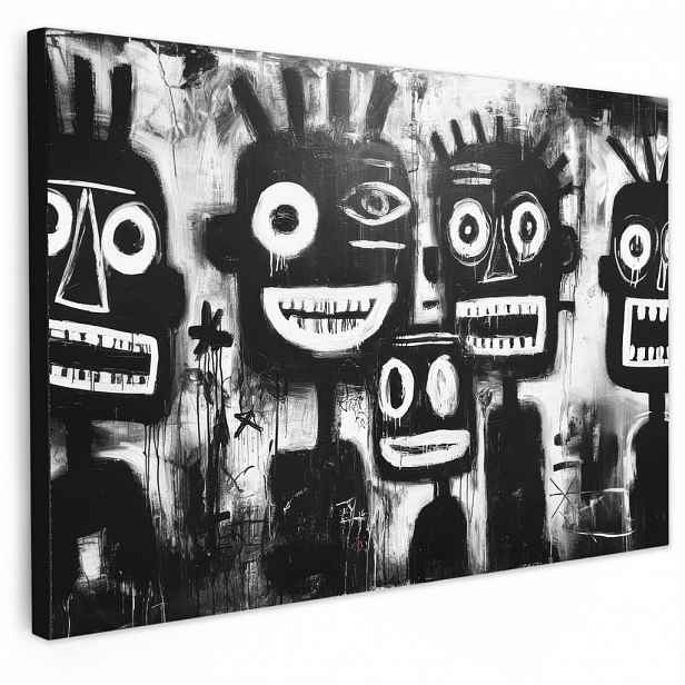 MuchoWow OBRAZ NA PLÁTNĚ Malba - Figury - černá - abstraktní 90x60 cm