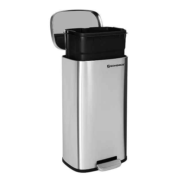 Odpadkový koš do koupelny, kovový, stříbrný, 30 l