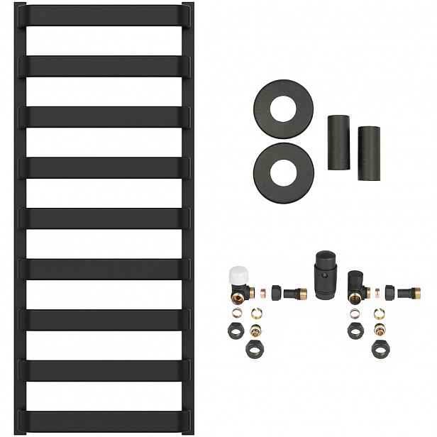 Koupelnový radiátorový set Adriano - ústřední vytápění - boční připojení - 520W - černá matná - 1200x500 mm