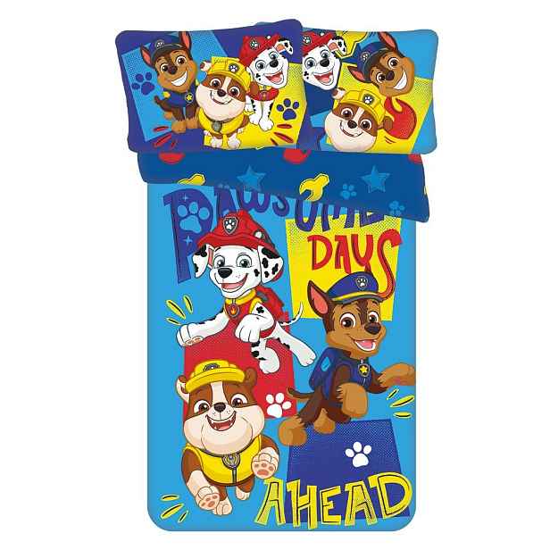 Modré bavlněné dětské povlečení do postýlky 100x135 cm Paw Patrol "Pawsome days ahead" – Jerry Fabrics