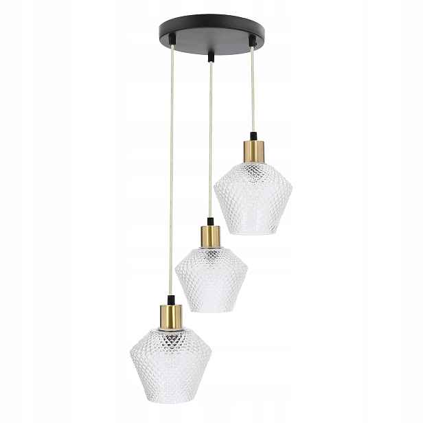 Regulovatelná závěsná lampa Talíř 3-bodový 120x70 černý zlatý bezbarvý