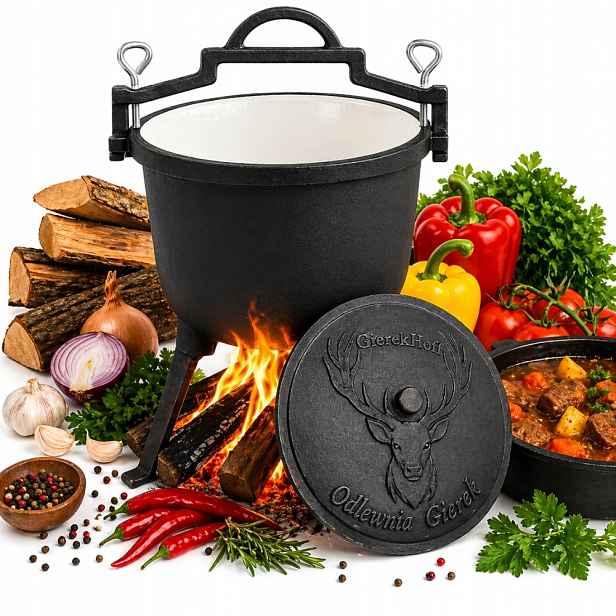 Smaltovaný Litinový Kotlík 5 l Lovecký Hrnec Maďarský na oheň gril