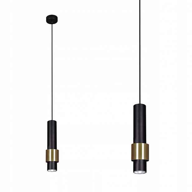 Kaja Závěsná lampa tuba zlaté zdobení černá moderní do obývacího pokoje Pern