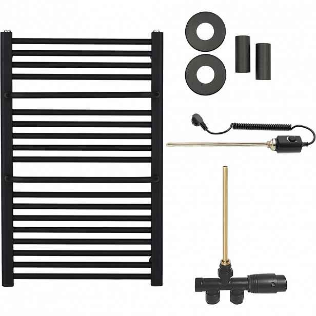 Koupelnový radiátorový set Antonio - kombinované vytápění, termo tyč - boční jednobodové připojení - 300W - černá matná - 860x550 mm