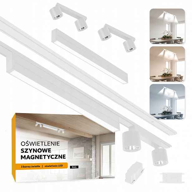 Magnetické kolejnicové osvětlení 2xSZYNA 1m +20W a 2x2x7W bílé 5 let záruka