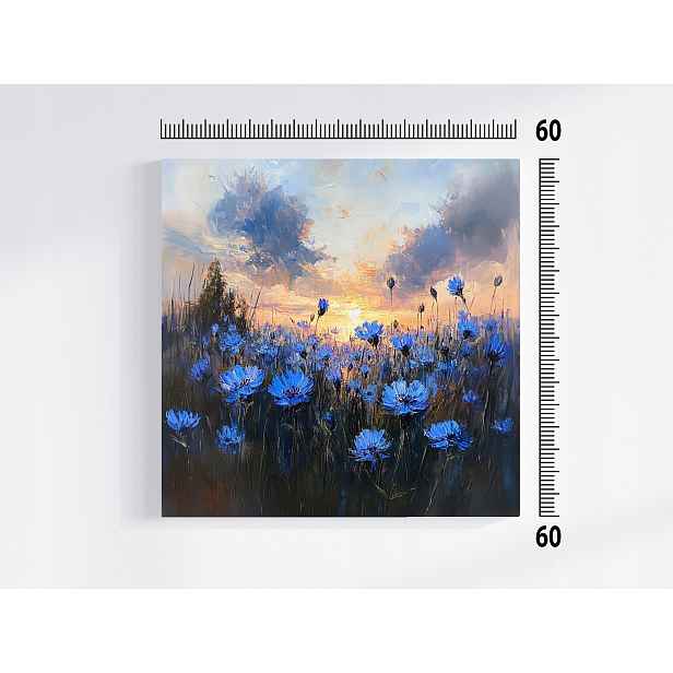 Obraz Na Plátně Canvas Krajina Louka Pole Květiny Chabry Slunce Západ 60x60