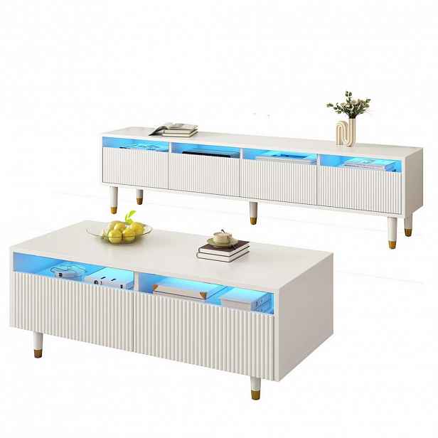 OKWISH OBÝVACÍ sestava 178/35/45 cm bílá z MDF s LED osvětlením a úložným prostorem