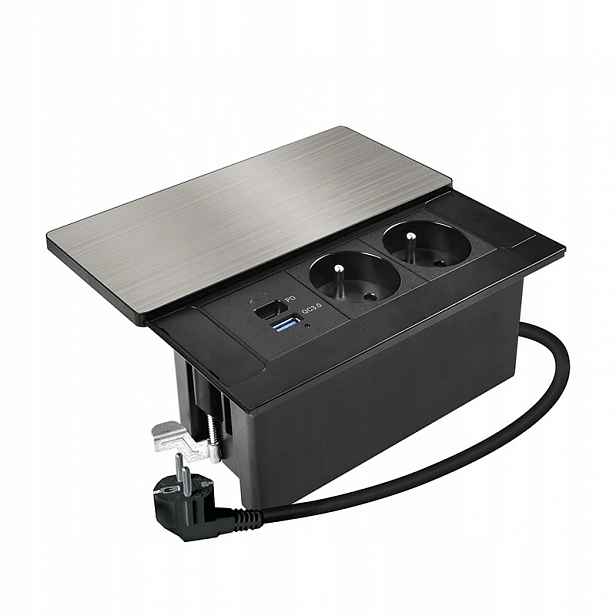 Vestavný blok zásuvek s posuvným krytem, 2 zásuvky, Usb A+c 65W Pd, 2m