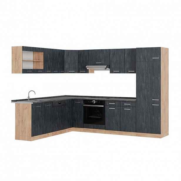 Vicco ROHOVÁ KUCHYŇ R-Line, Černý beton/Zlatý mocný dub, 287 x 227 cm PD Antracit
