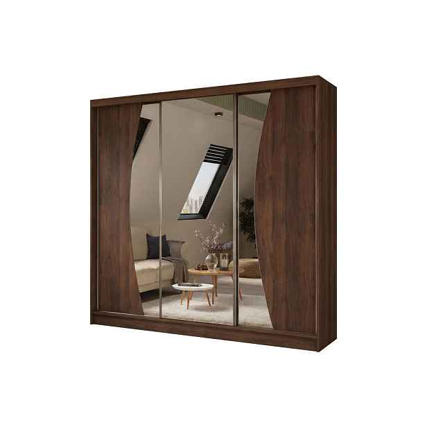 MASSENO ŠATNÍ SKŘÍŇ S POSUVNÝMI DVEŘMI VOCE, 240/216/61 cm moderní 3dveřová se zrcadlem, dekor ořech