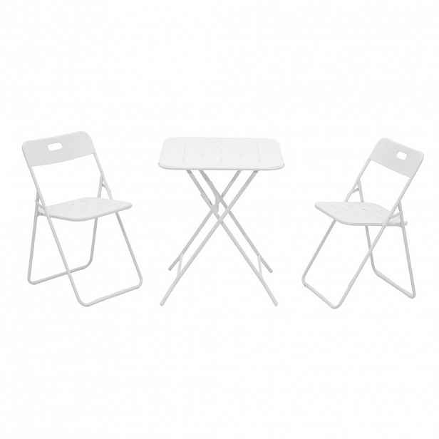 OKWISH BALKONOVÝ set 60/60/73 cm bílý z oceli se skládacími židlemi