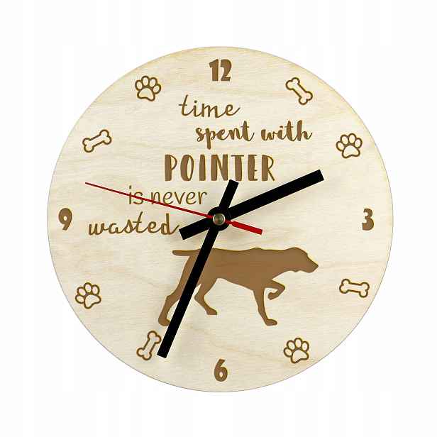 Pointer gravírované hodiny se psem, průměr 30 cm, jméno psa