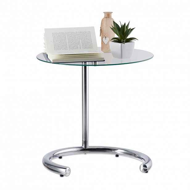 Relaxdays STOLEK průhledný chrom výškově nastavitelný 46 cm