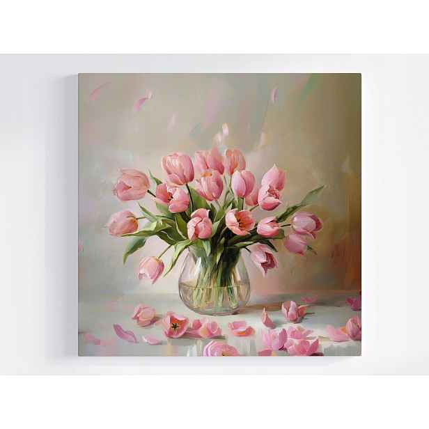 Obraz Na Plátně Canvas Květiny Růžové Tulipány Kytice Váza 60x60