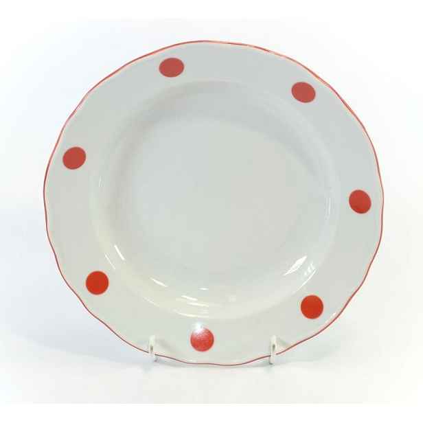 talíř d24cm hluboký ČERVENÝ PUNTÍK, čes.porcelán