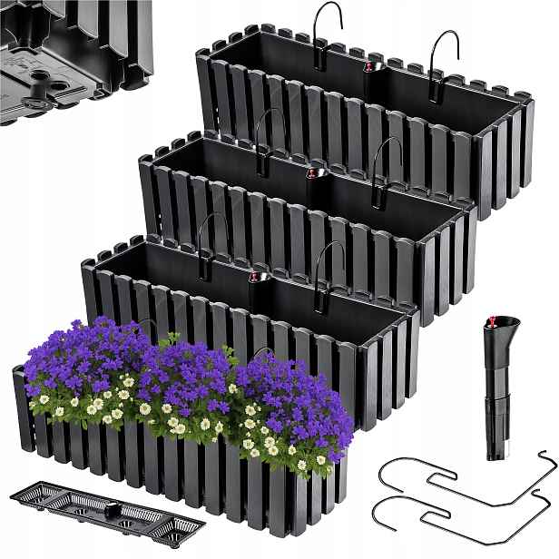 4x Balkonový Truhlík Květináč 60 cm Květináč S Úchytkami Závěsný Antracit