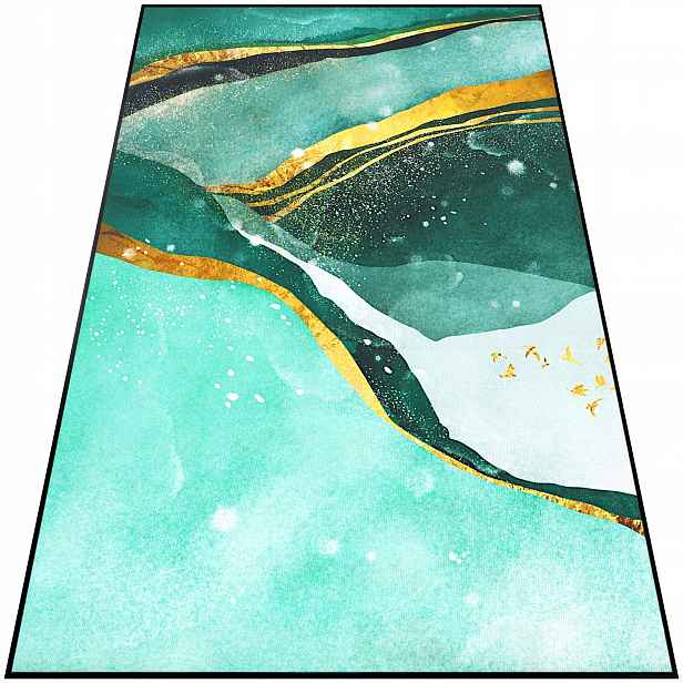Koberec Do Obývacího Pokoje 140x200 Moderní Zelený Zlatý Módní Velká Tyrkysová Podložka