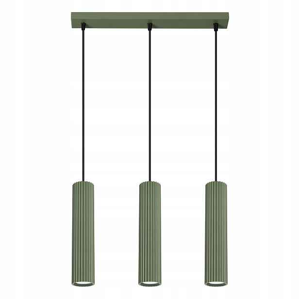 Sollux Závěsná lampa moderní zelená olivová 3 vroubkované tuby nad ostrovem