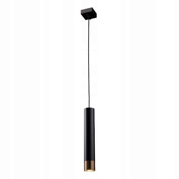 Závěsná lampa černá, rýhovaný mosazný difuzér nad barový stůl Amplex